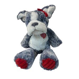 Mary Meyer Gray & White Plush Dog Toy With Red Bow & Heart Patch French Bulldog